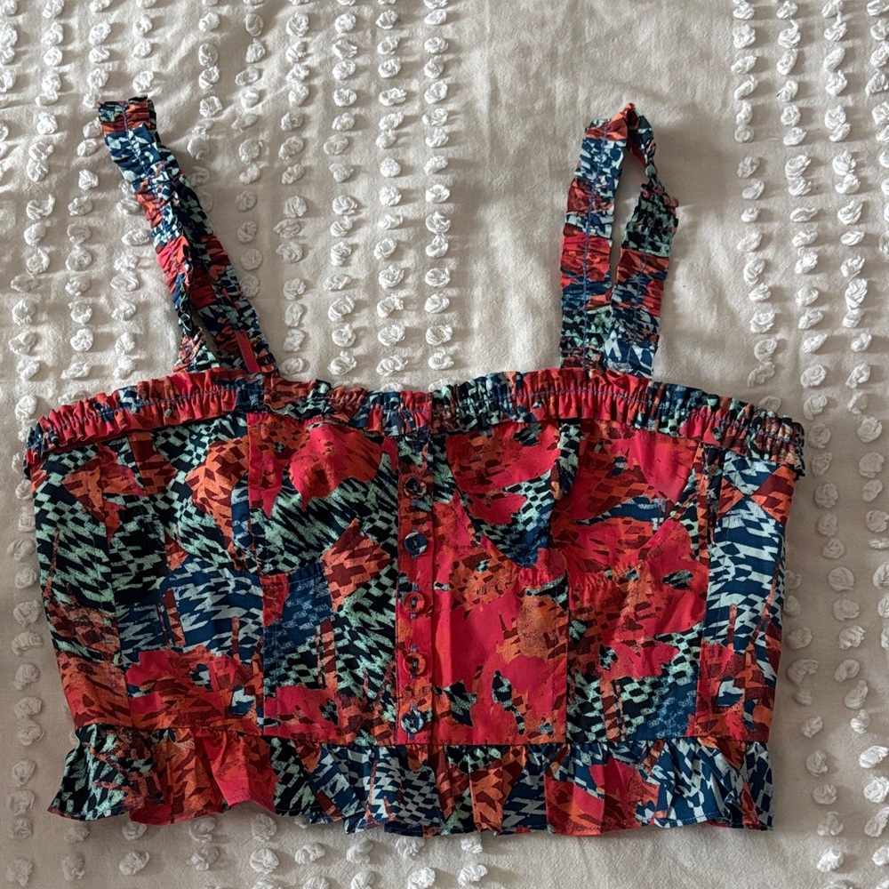 Ulla Johnson Red and Blue Patchwork Tank Top